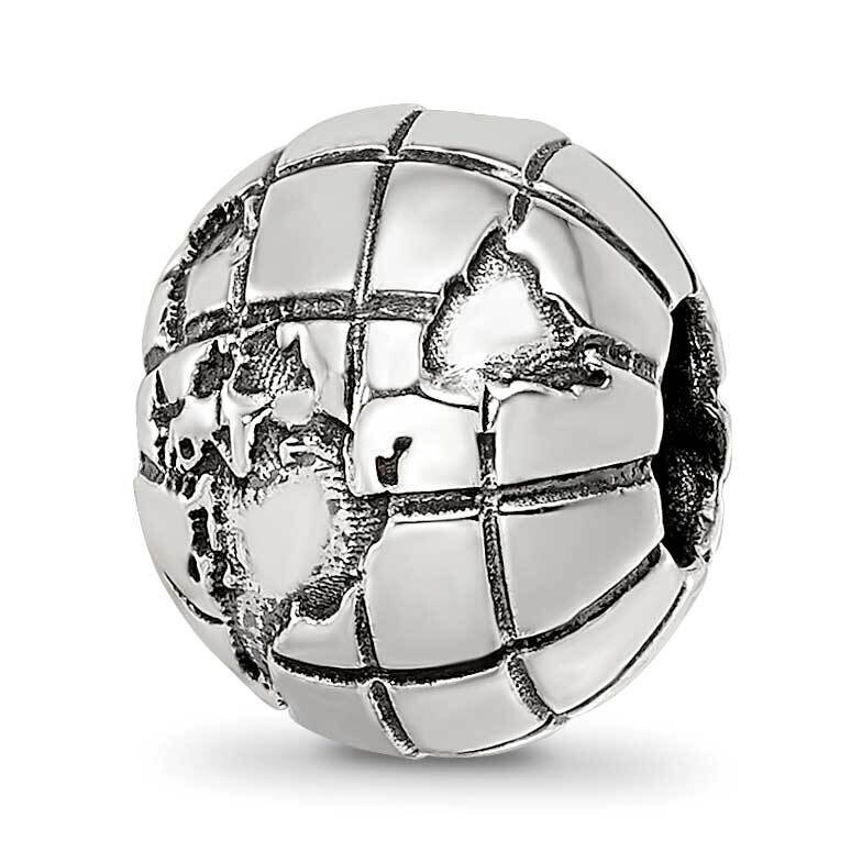 Antiqued Globe Pattern Bead Sterling Silver QRS4072, MPN: QRS4072,