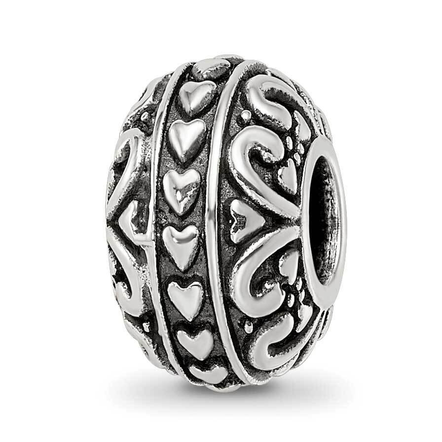Antiqued Small Hearts Pattern Bead Sterling Silver QRS4060, MPN: QRS4060,