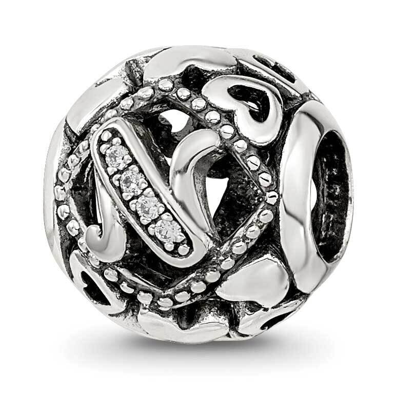 CZ Letter N Bead Sterling Silver QRS4107, MPN: QRS4107,