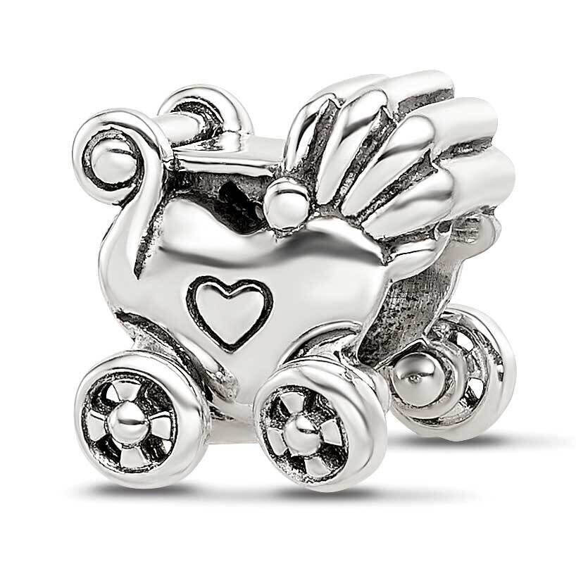 Antiqued Baby Carriage Moveable Wheels Bead Sterling Silver QRS4073