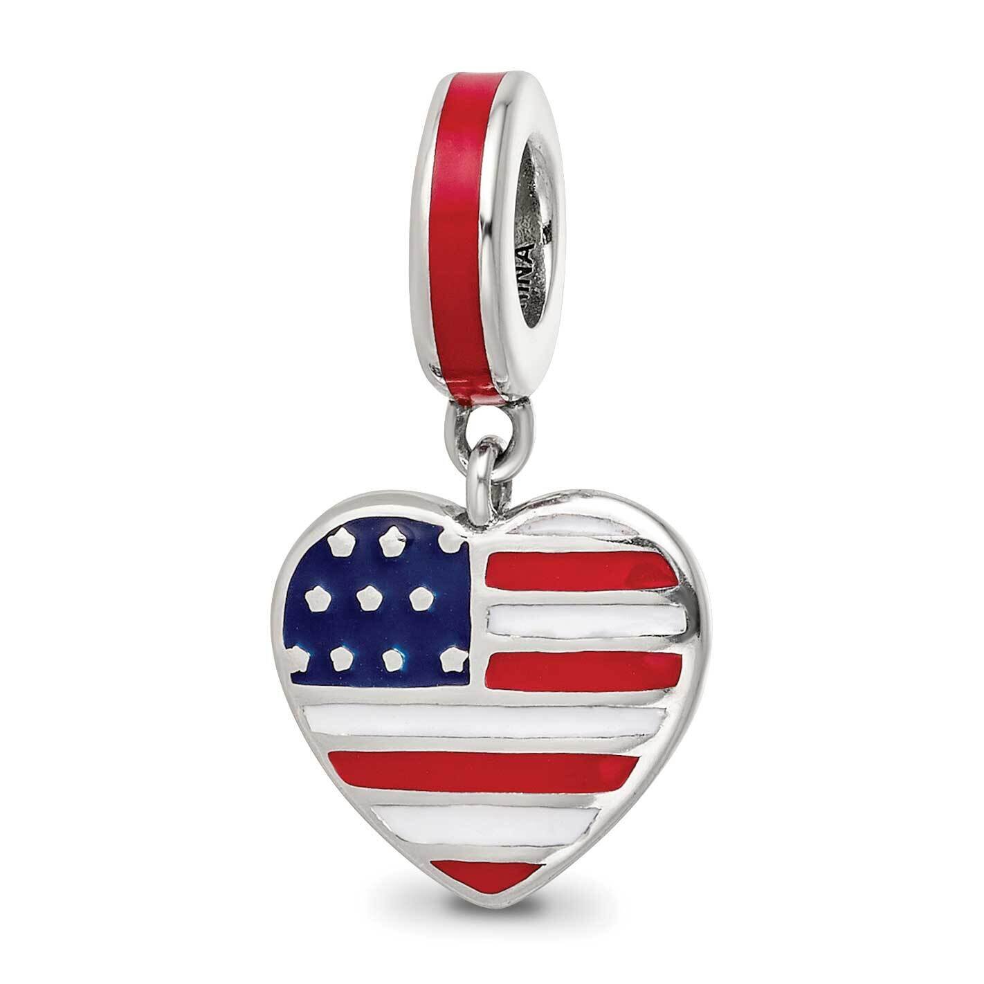 Polished Enameled Crystal USA Dangle Bead Sterling Silver QRS4078, MPN: QRS4078,