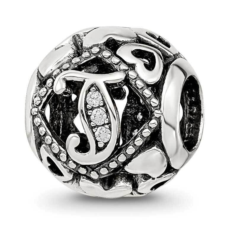 CZ Letter T Bead Sterling Silver QRS4103, MPN: QRS4103,