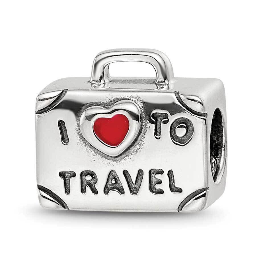 Antiqued Enamel I Heart To Travel Suitcase Bead Sterling Silver QRS4080
