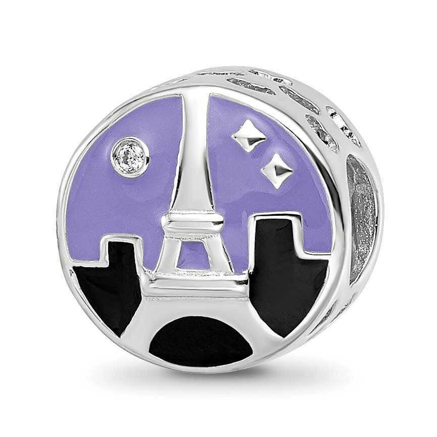 CZ Eiffel Tower Scene Bead Sterling Silver Rhodium-plated QRS4128, MPN: QRS4128,