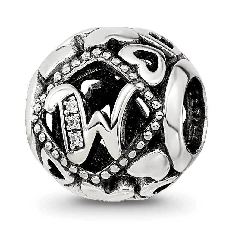 CZ Letter W Bead Sterling Silver QRS4116, MPN: QRS4116,