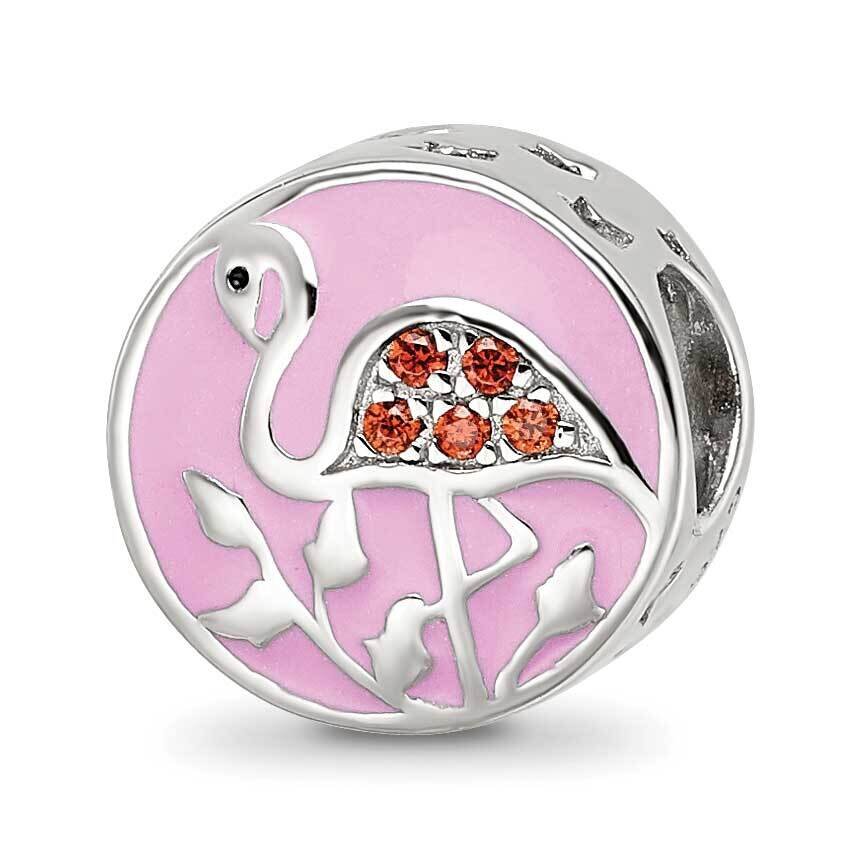 Enamel CZ Flamingo Bead Sterling Silver Rhodium-plated QRS4126, MPN: QRS4126,