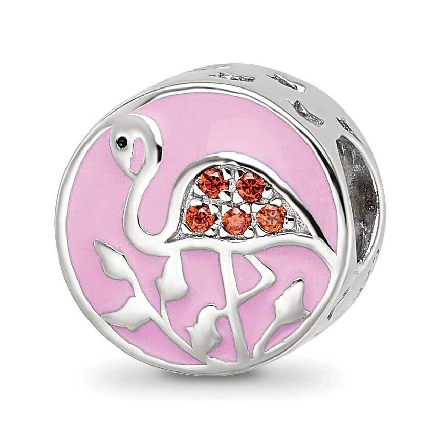 Enamel CZ Flamingo Bead Sterling Silver Rhodium-plated QRS4126