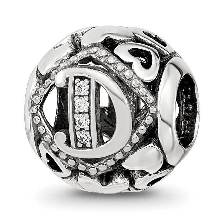 CZ Letter D Bead Sterling Silver QRS4097, MPN: QRS4097,