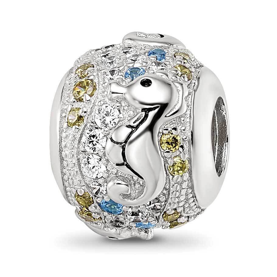 CZ &amp; Blue Spinel Sea Horse Bead Sterling Silver Rhodium-plated QRS4171, MPN: QRS4171,