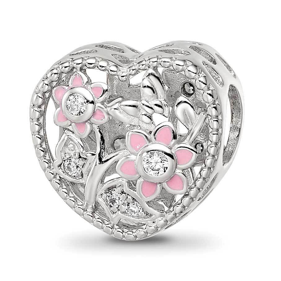 Enamel CZ Heart Shaped Bead Sterling Silver Rhodium-plated QRS4174, MPN: QRS4174,
