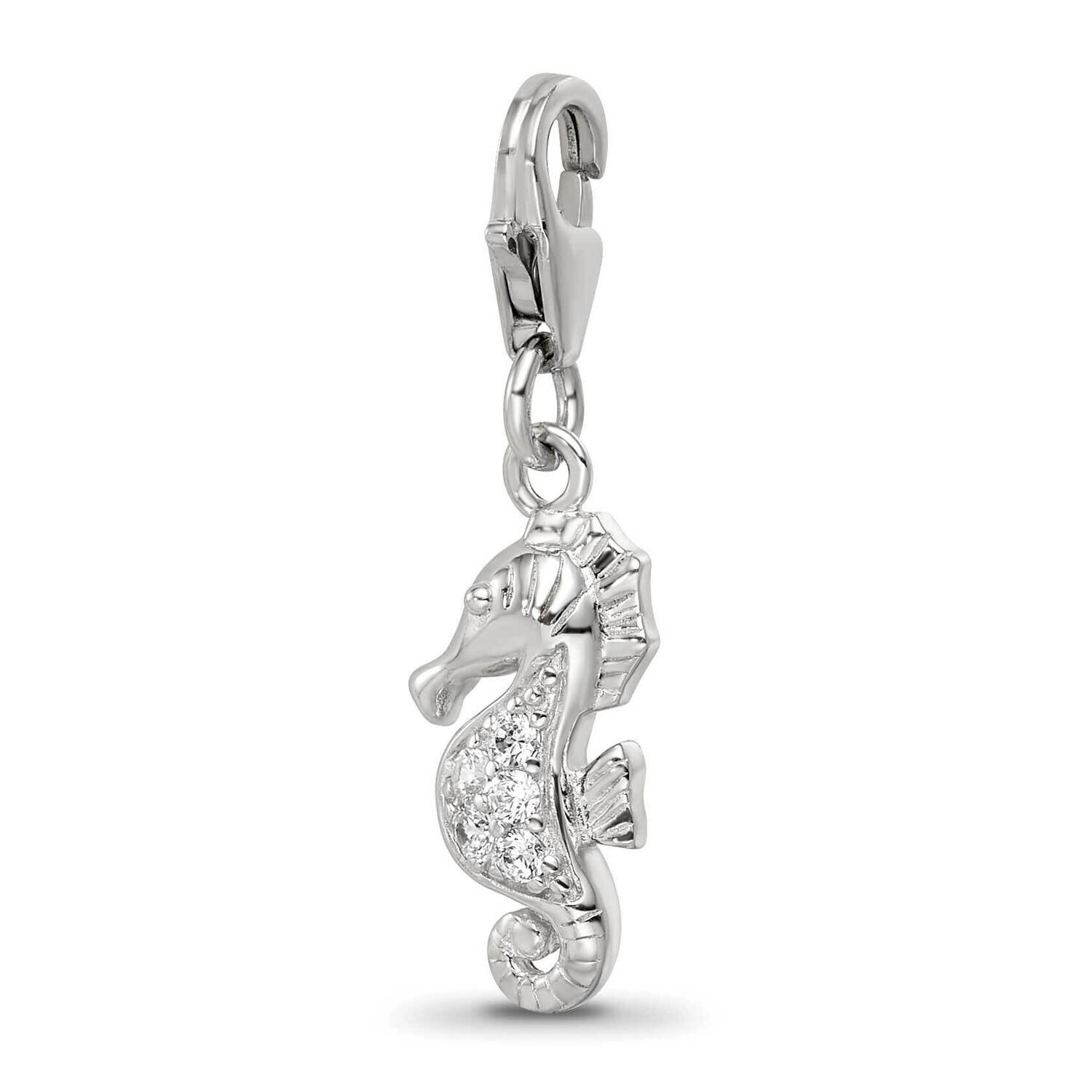 CZ Sea Horse Click-On Bead Sterling Silver Rhodium-plated QRS4145, MPN: QRS4145,