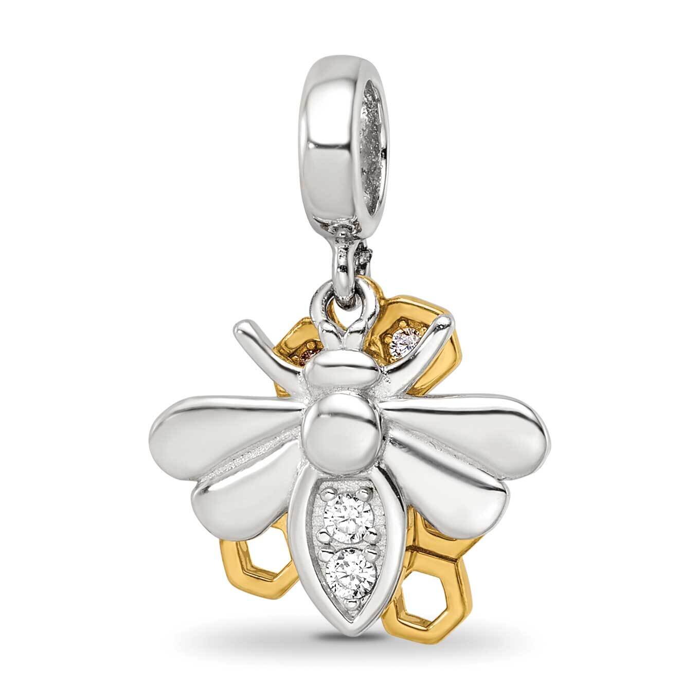 Goldplated CZ Honeycomb Bee 2-piece Dangle Bead Sterling Silver Rhodium-plated QRS4132, MPN: QRS413…