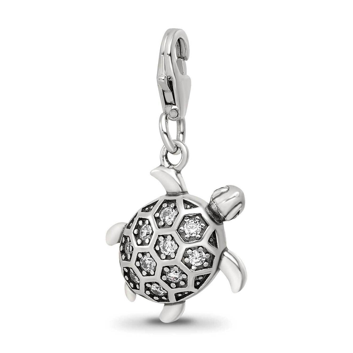 CZ Sea Turtle Click-On Bead Sterling Silver Rhodium-plated QRS4146, MPN: QRS4146,