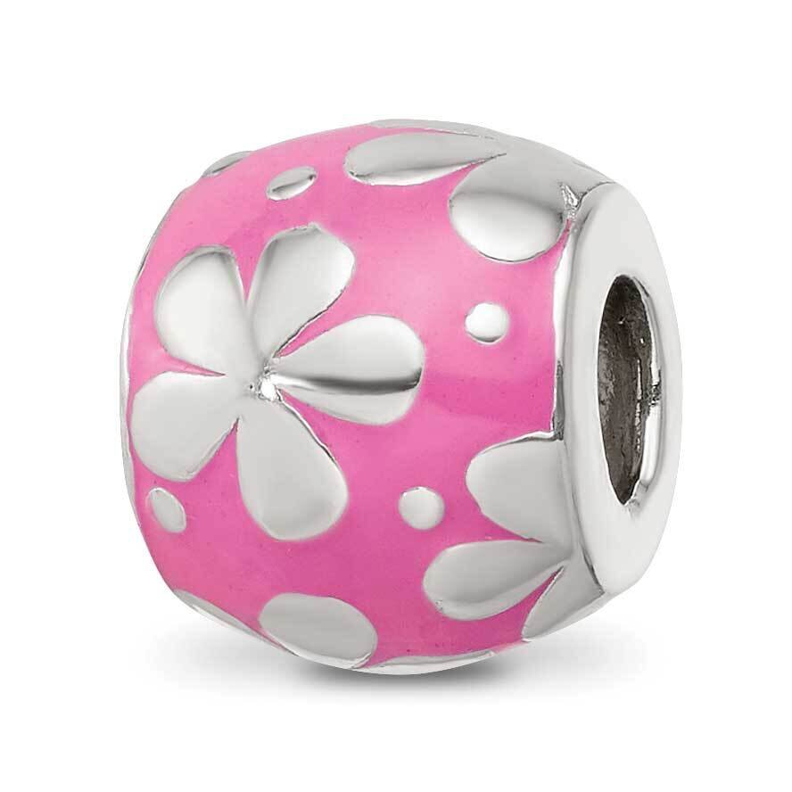 Pink Enamel Floral Bead Sterling Silver QRS4216, MPN: QRS4216,