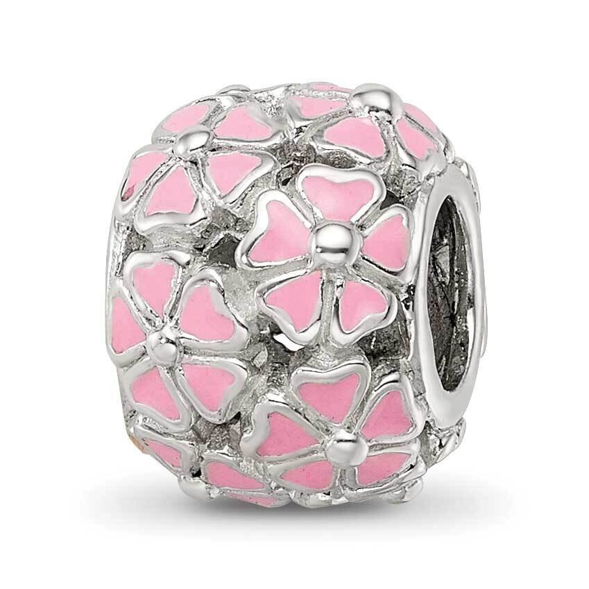 Pink Enamel Floral Bead Sterling Silver QRS4232, MPN: QRS4232,