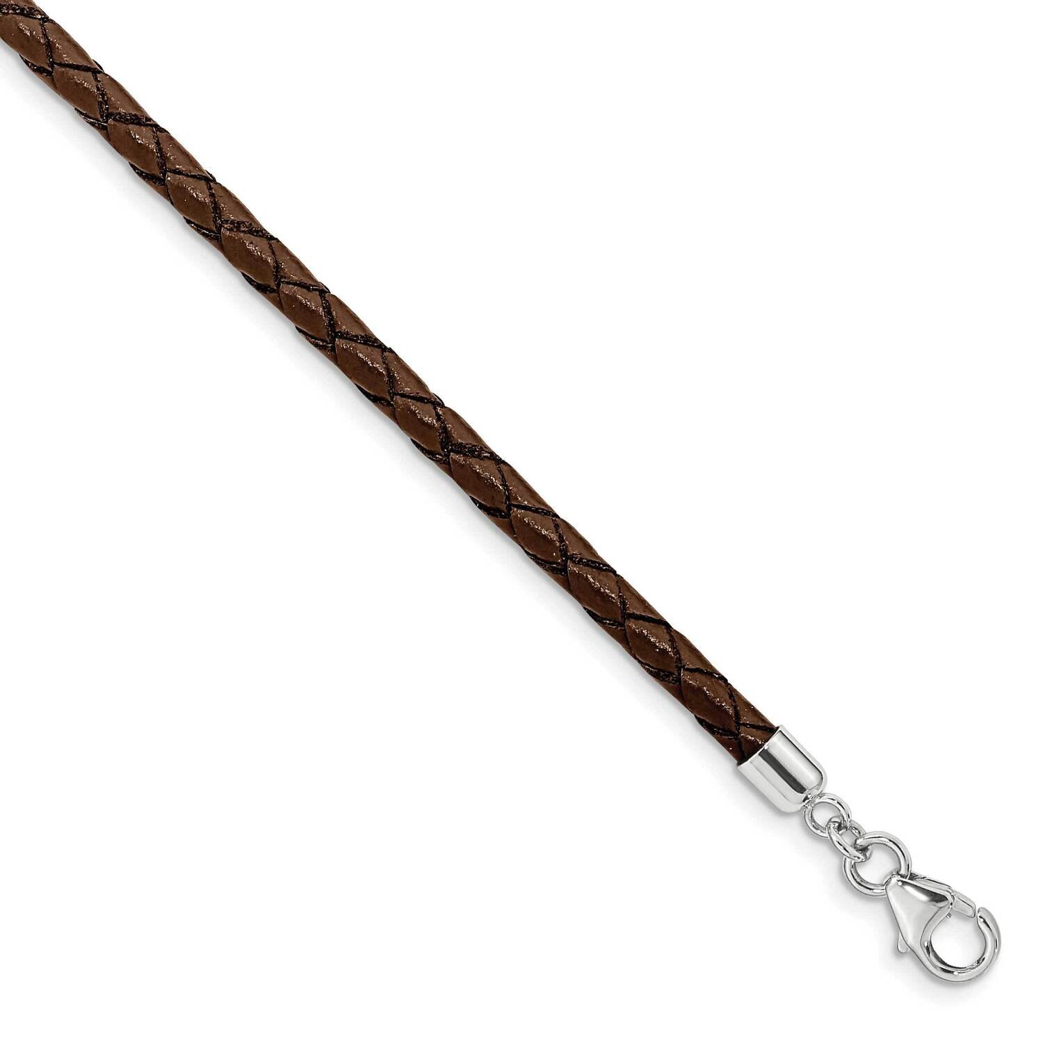 Brn Leather with 2 in ext Choker/Wrap Bracelet Sterling Silver Rhodium-plated QRS4049BRN-14, MPN: Q…