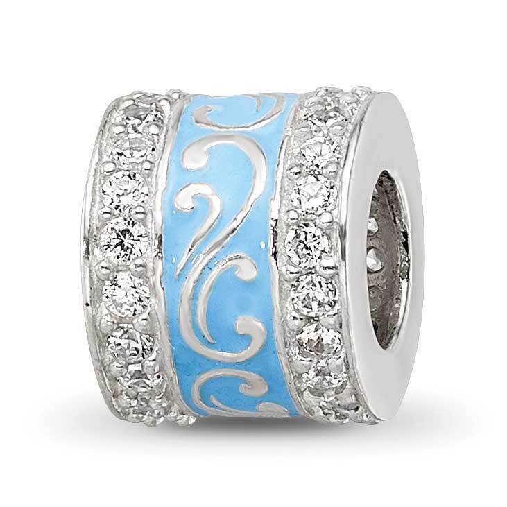 Blue Enamel CZ Swirl Design Bead Sterling Silver QRS4236, MPN: QRS4236,
