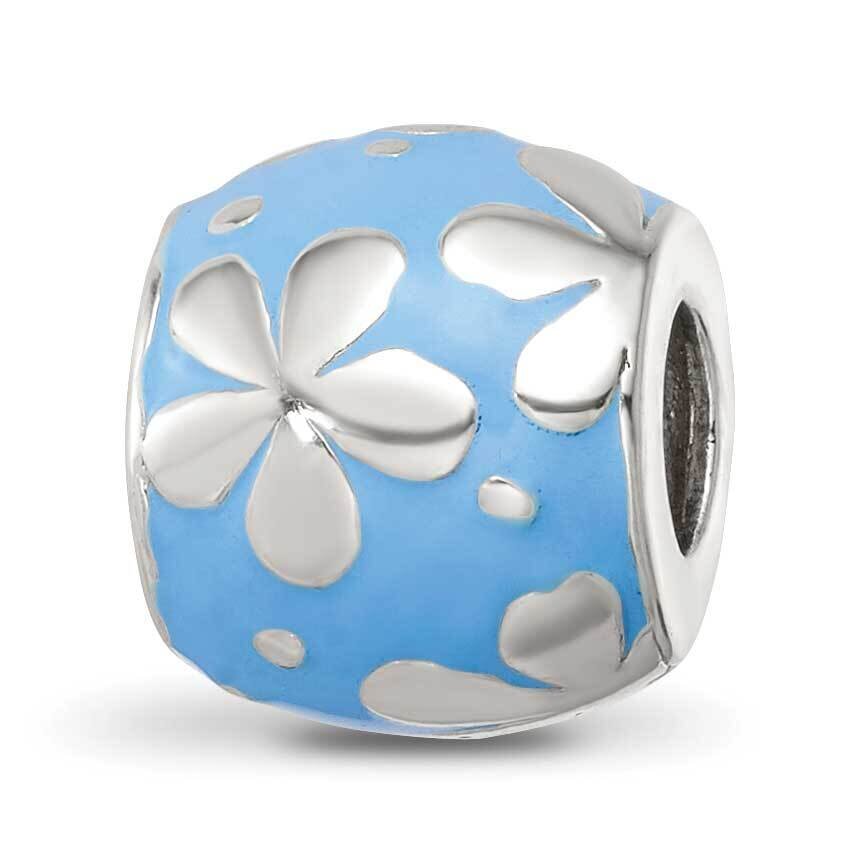 Blue Enamel Floral Bead Sterling Silver QRS4217