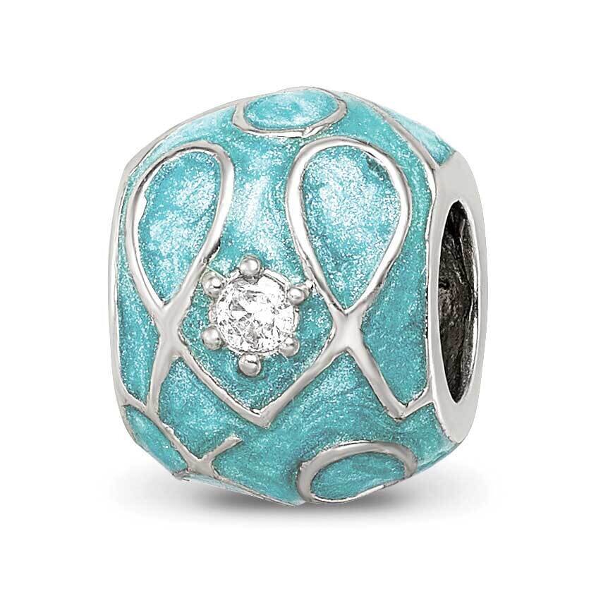 Teal Enamel CZ Loop Pattern Bead Sterling Silver QRS4241, MPN: QRS4241,