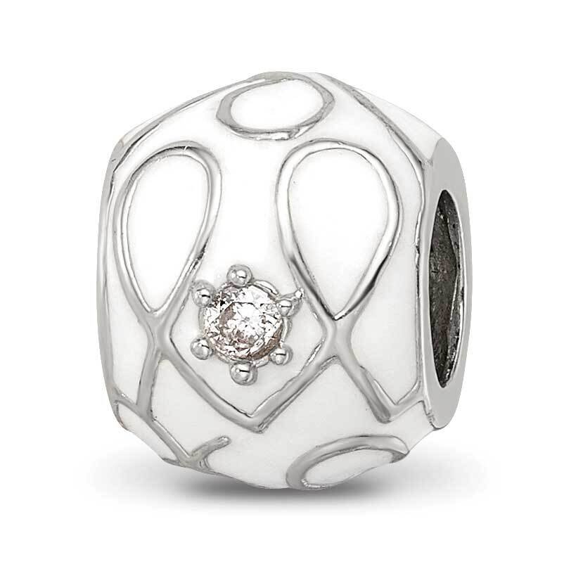 White Enamel CZ Loop Pattern Bead Sterling Silver QRS4242, MPN: QRS4242,