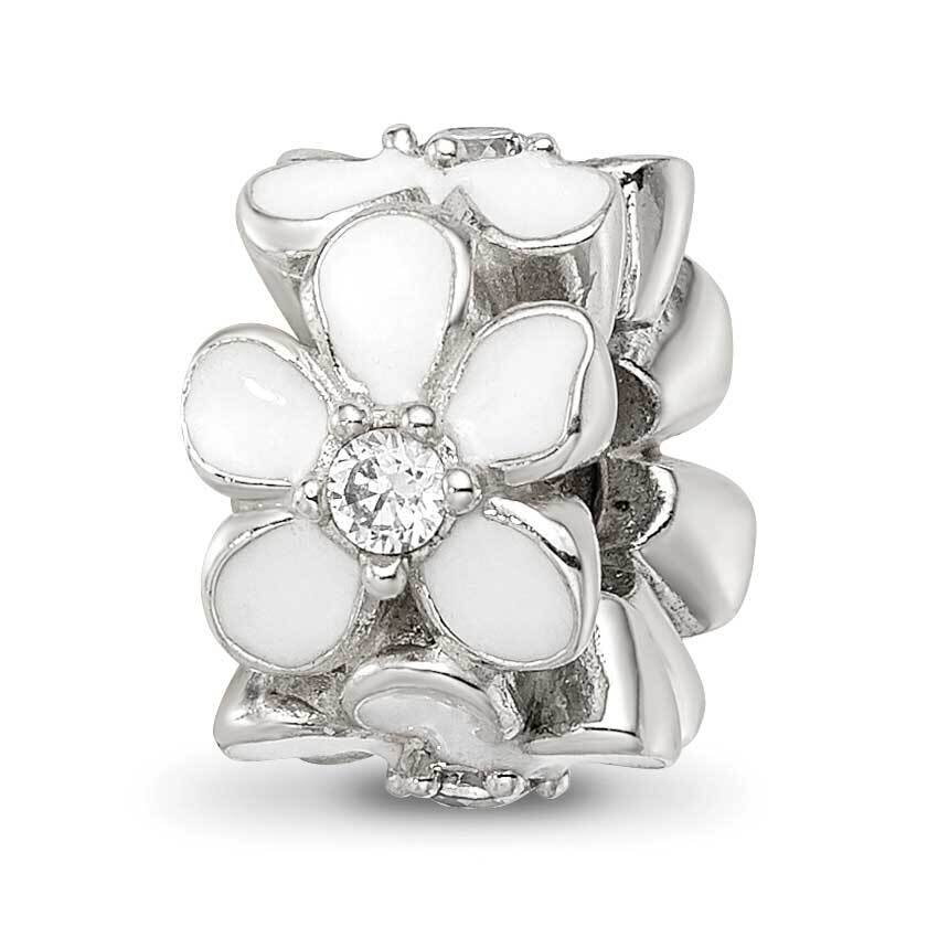 White Enamel CZ Floral Bead Sterling Silver QRS4246, MPN: QRS4246,