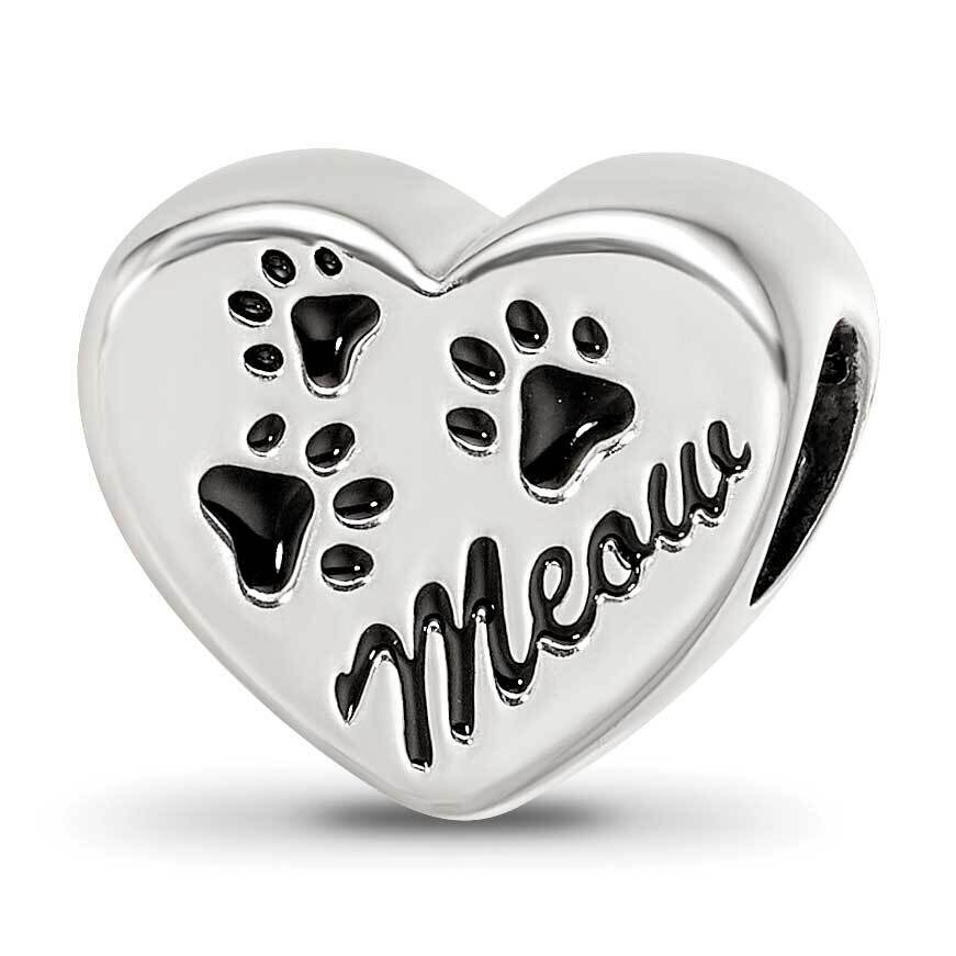 Enamel Meow Paw Print Heart Bead Sterling Silver QRS4076