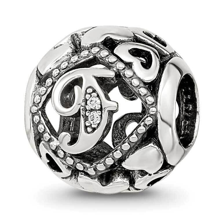 CZ Letter F Bead Sterling Silver QRS4099, MPN: QRS4099,