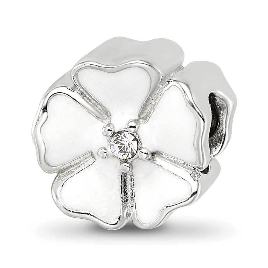 White Enamel CZ Flower Bead Sterling Silver QRS4270, MPN: QRS4270,