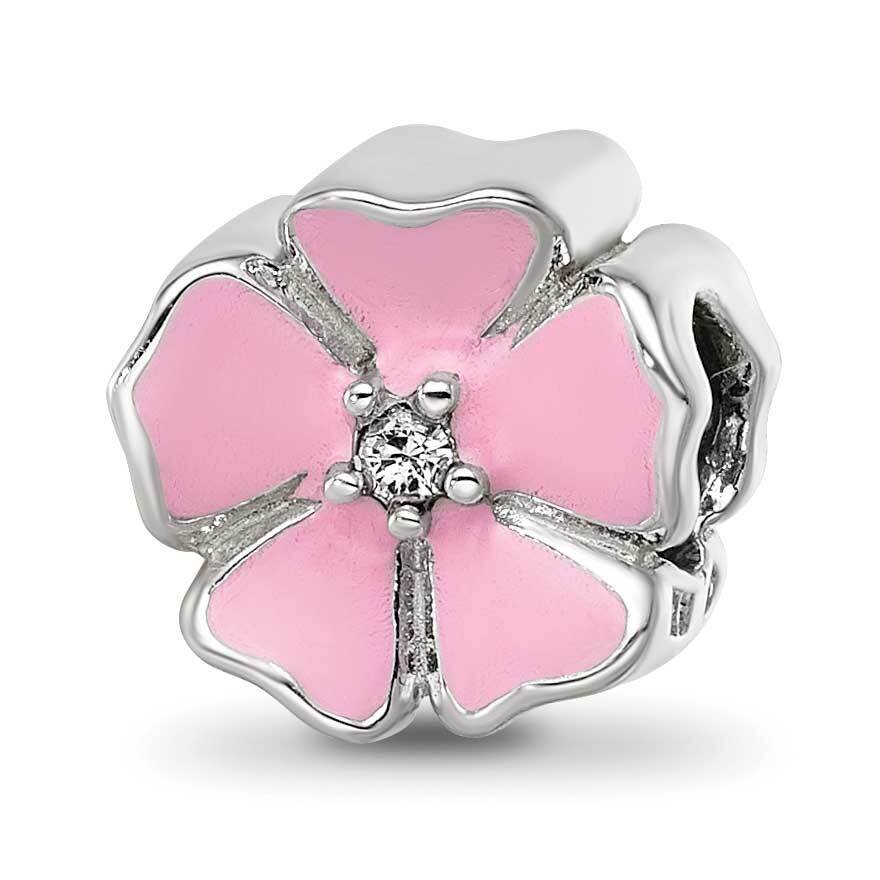 Pink Enamel CZ Flower Bead Sterling Silver QRS4271, MPN: QRS4271,