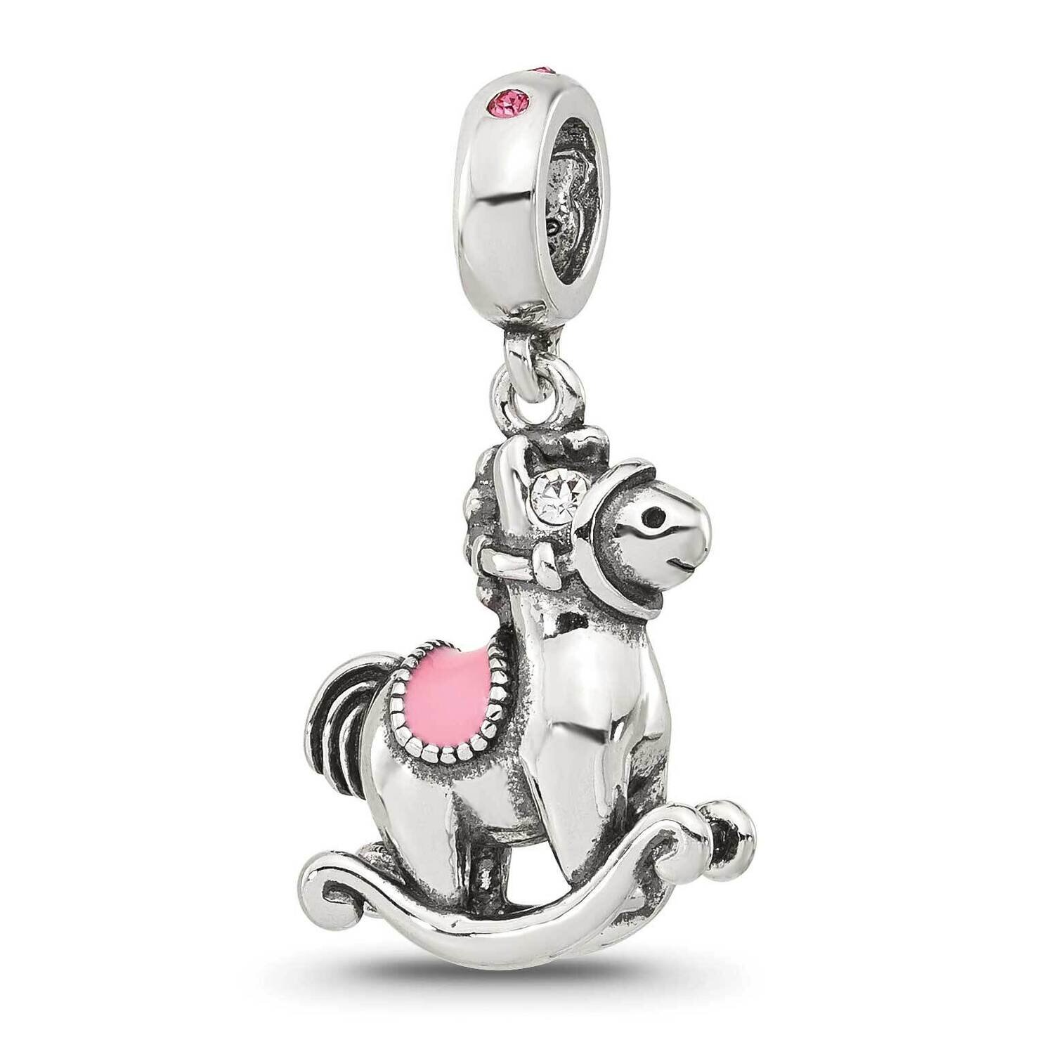 CZ &amp; Enamel Rocking Horse Lob Clasp Bead Sterling Silver QRS4285, MPN: QRS4285,