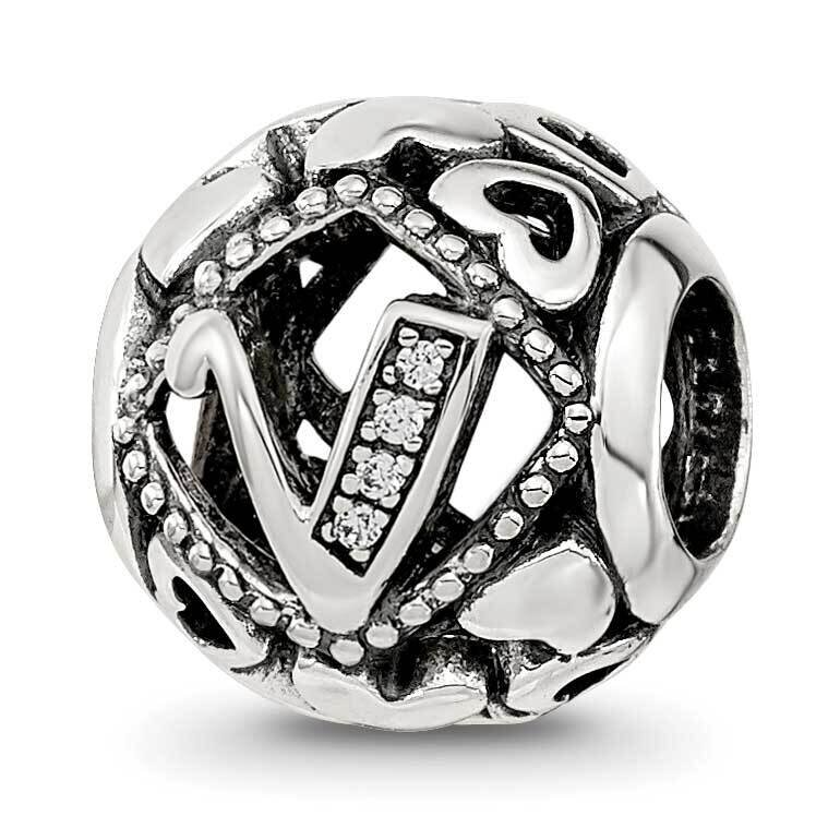 CZ Letter V Bead Sterling Silver QRS4115, MPN: QRS4115,