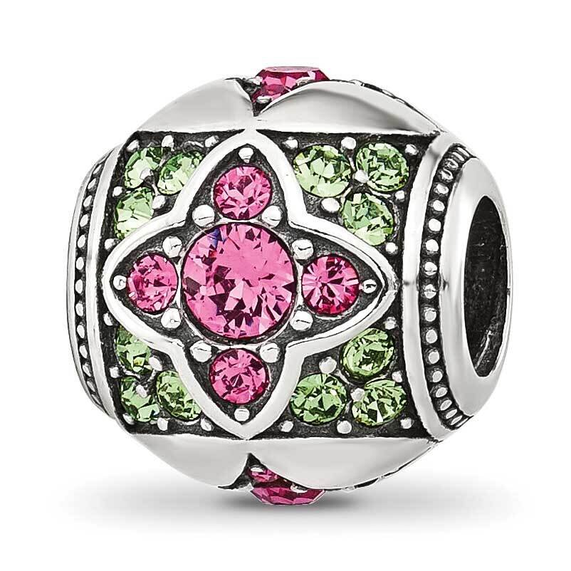 Pink and Green CZ Round Bead Sterling Silver QRS4291, MPN: QRS4291,