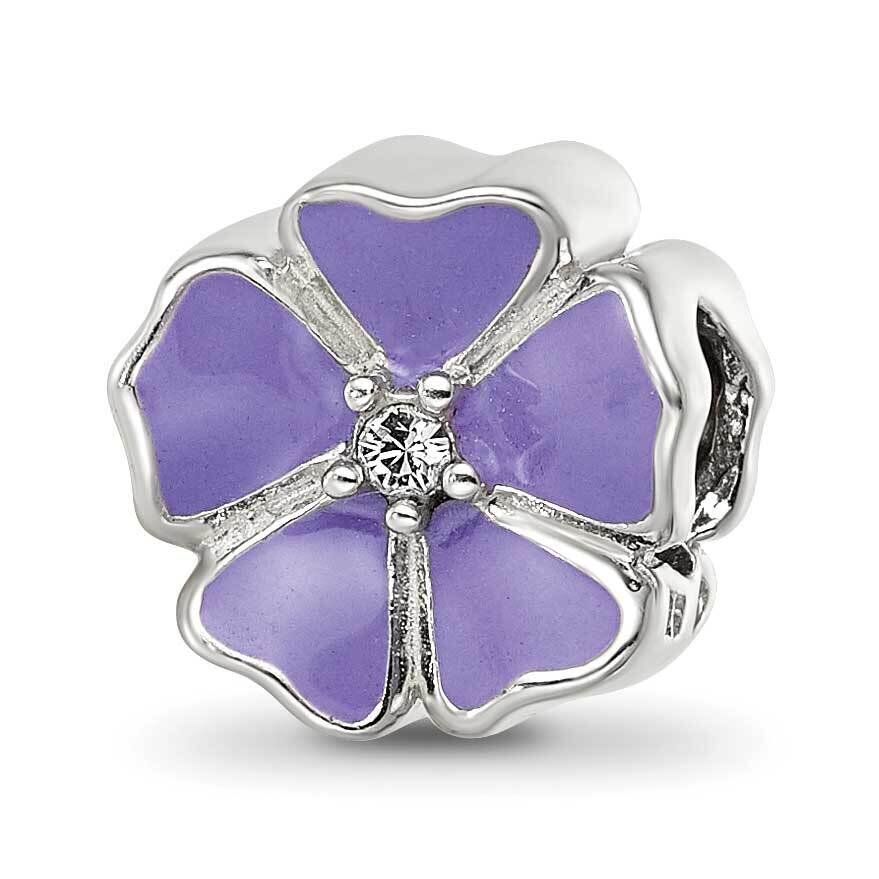 Purple Enamel CZ Flower Bead Sterling Silver QRS4273, MPN: QRS4273,