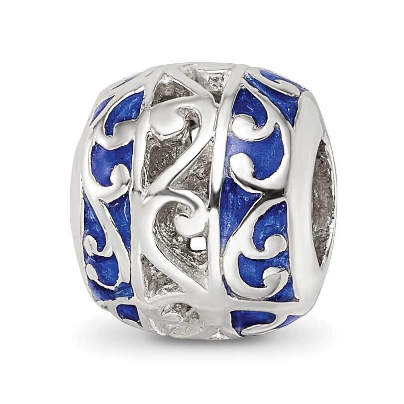 Blue Enamel Swirl Design Bead Sterling Silver QRS4229