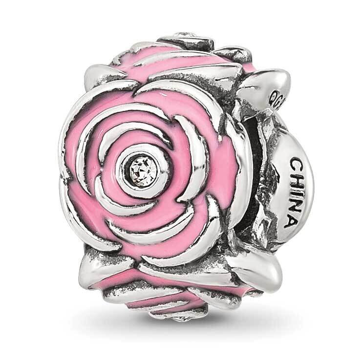 Pink Enamel and CZ Floral Bead Sterling Silver QRS4294, MPN: QRS4294,