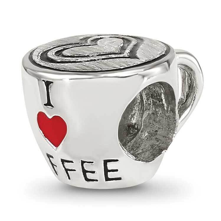 Enamel I Heart Coffee Mug Bead Sterling Silver QRS4230, MPN: QRS4230,