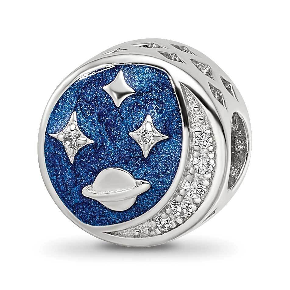Enamel CZ Night Time Bead Sterling Silver Rhodium-plated QRS4122, MPN: QRS4122,