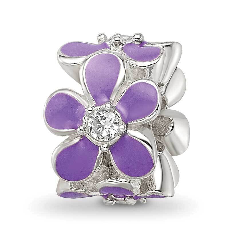 Purple Enamel CZ Floral Bead Sterling Silver QRS4248, MPN: QRS4248,