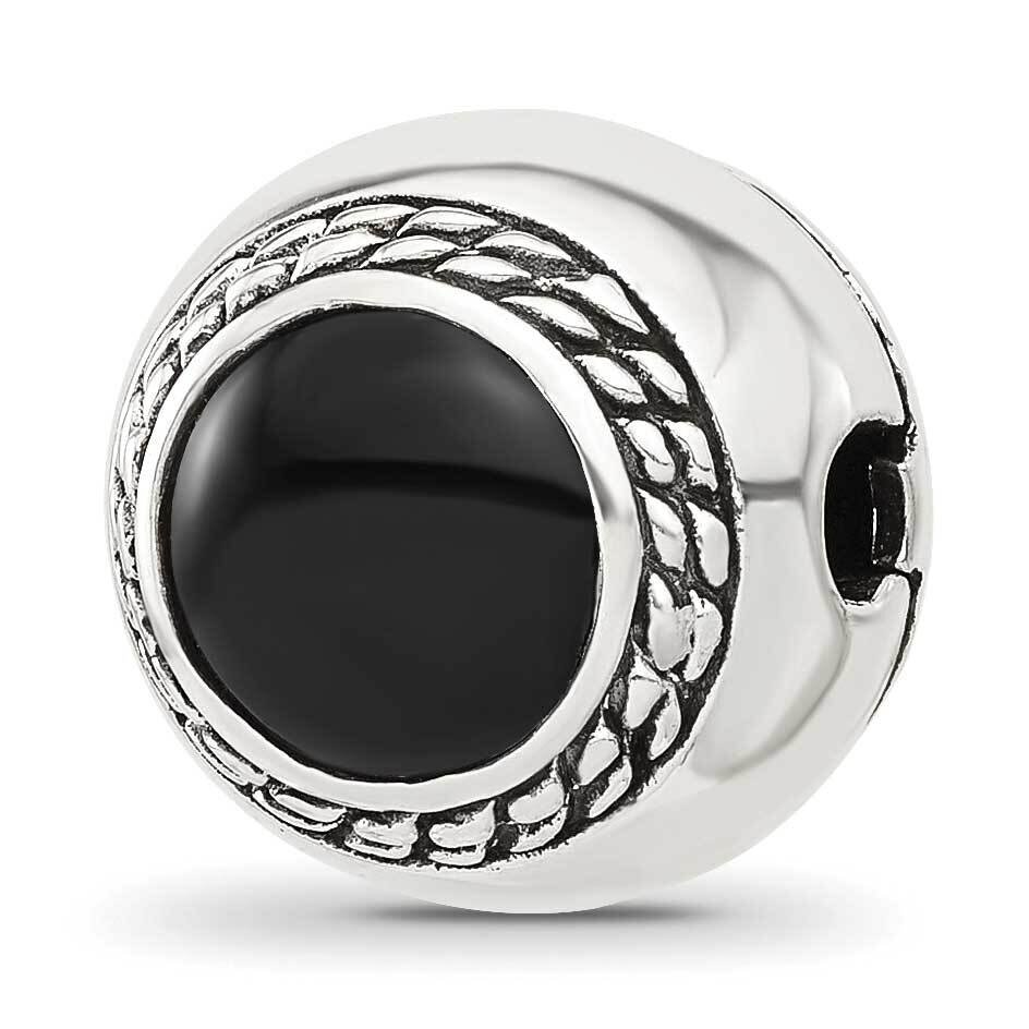 Black Onyx Lucky Stone Hinged Bead Sterling Silver QRS4308, MPN: QRS4308,