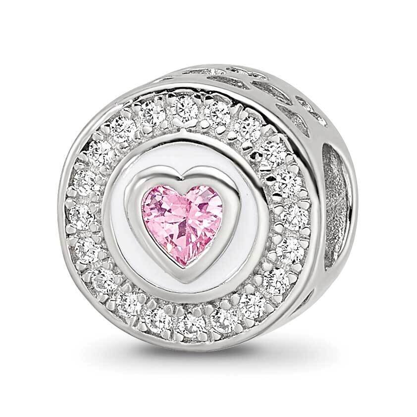 Enamel CZ Round Heart Bead Sterling Silver Rhodium-plated QRS4130, MPN: QRS4130,