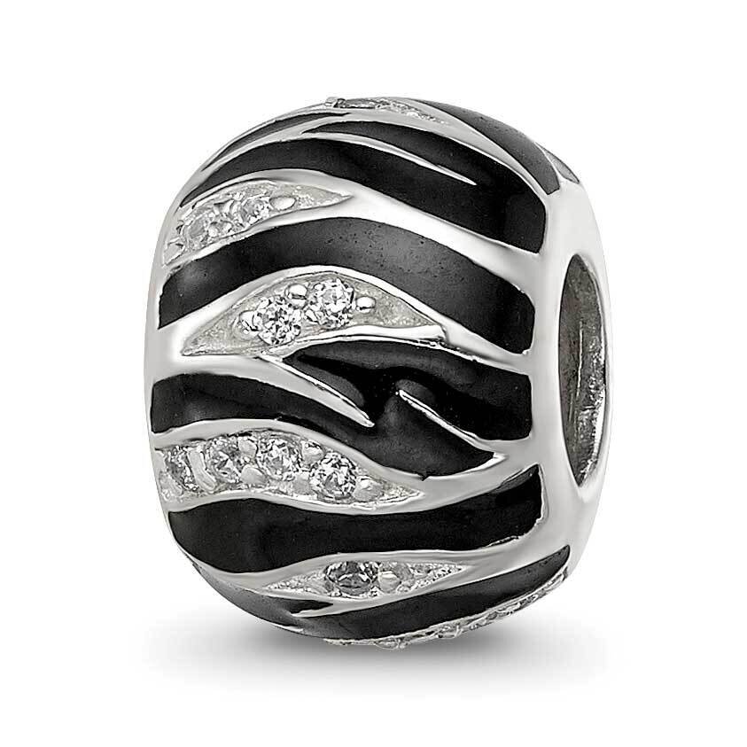 Black Enamel Striped CZ Bead Sterling Silver QRS4267, MPN: QRS4267,