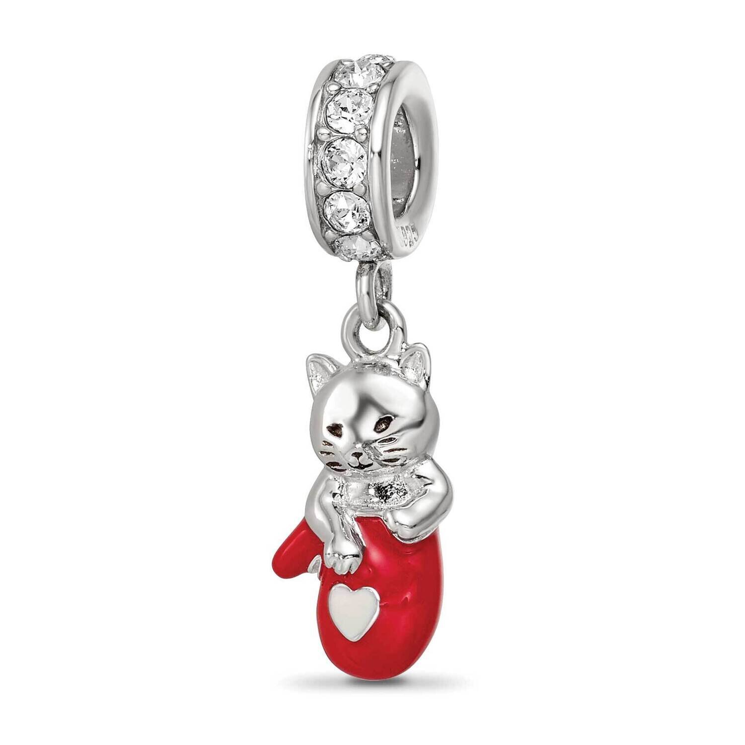Crystals Enamel Kitten Dangle Bead Sterling Silver Rhodium-plated QRS4142, MPN: QRS4142,