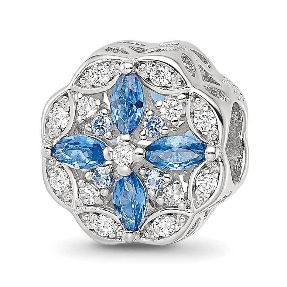 Blue Spinel &amp; CZ Floral Bead Sterling Silver Rhodium-plated QRS4175, MPN: QRS4175,