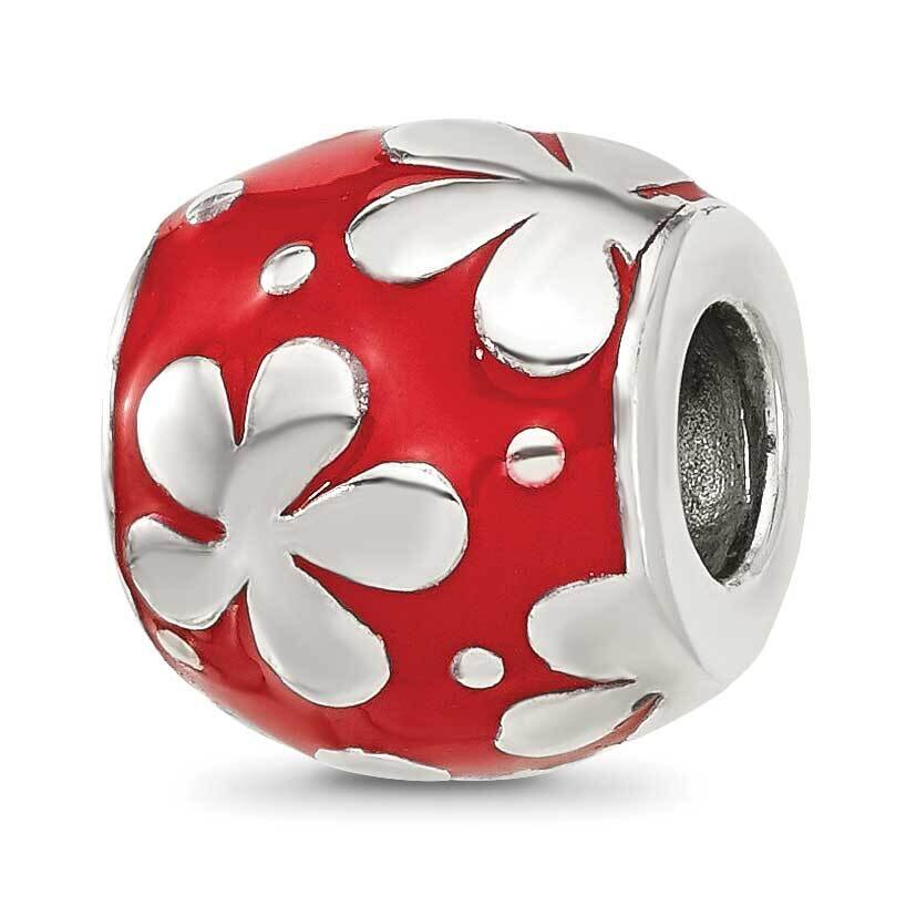 Red Enameled Round Floral Bead Sterling Silver QRS4342, MPN: QRS4342,