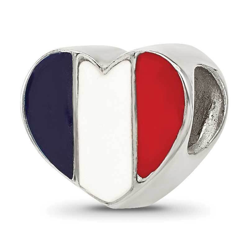 French Enameled Flag Heart Shaped Bead Sterling Silver QRS4345, MPN: QRS4345,