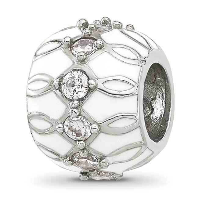 White Enamel and CZ Fancy Bead Sterling Silver QRS4360, MPN: QRS4360,