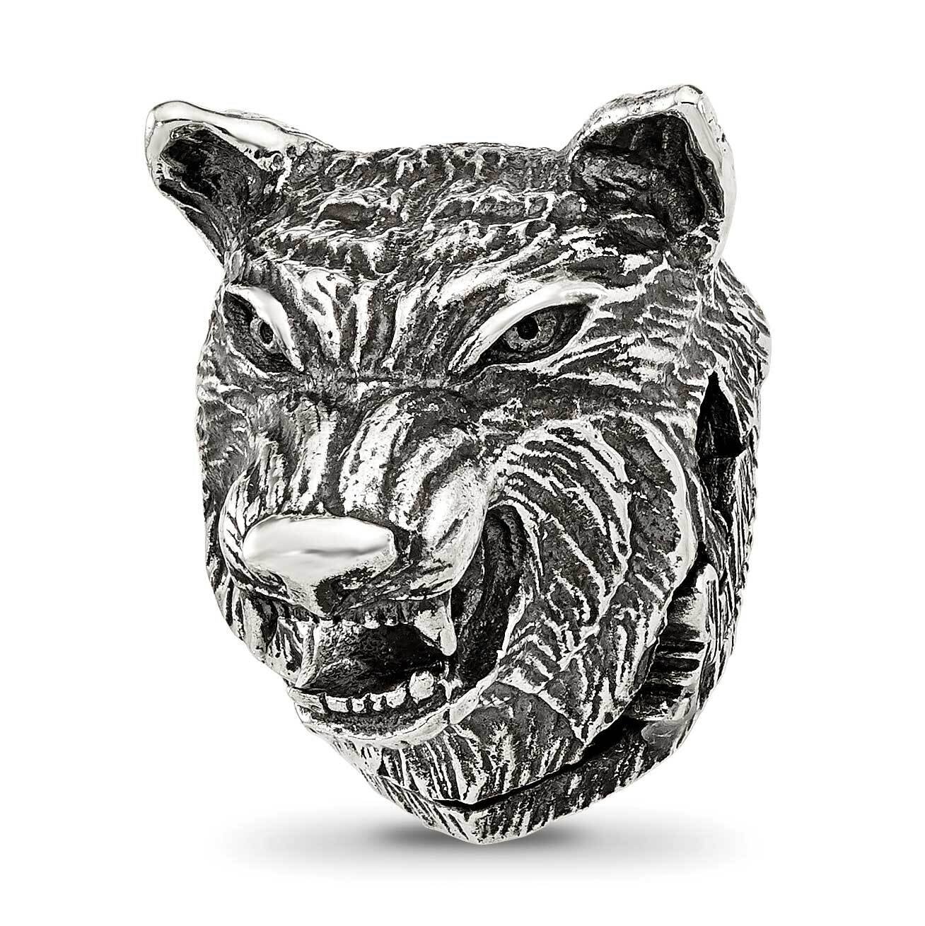 Polished Wolf Head Hinged Bead Sterling Silver QRS4328, MPN: QRS4328,