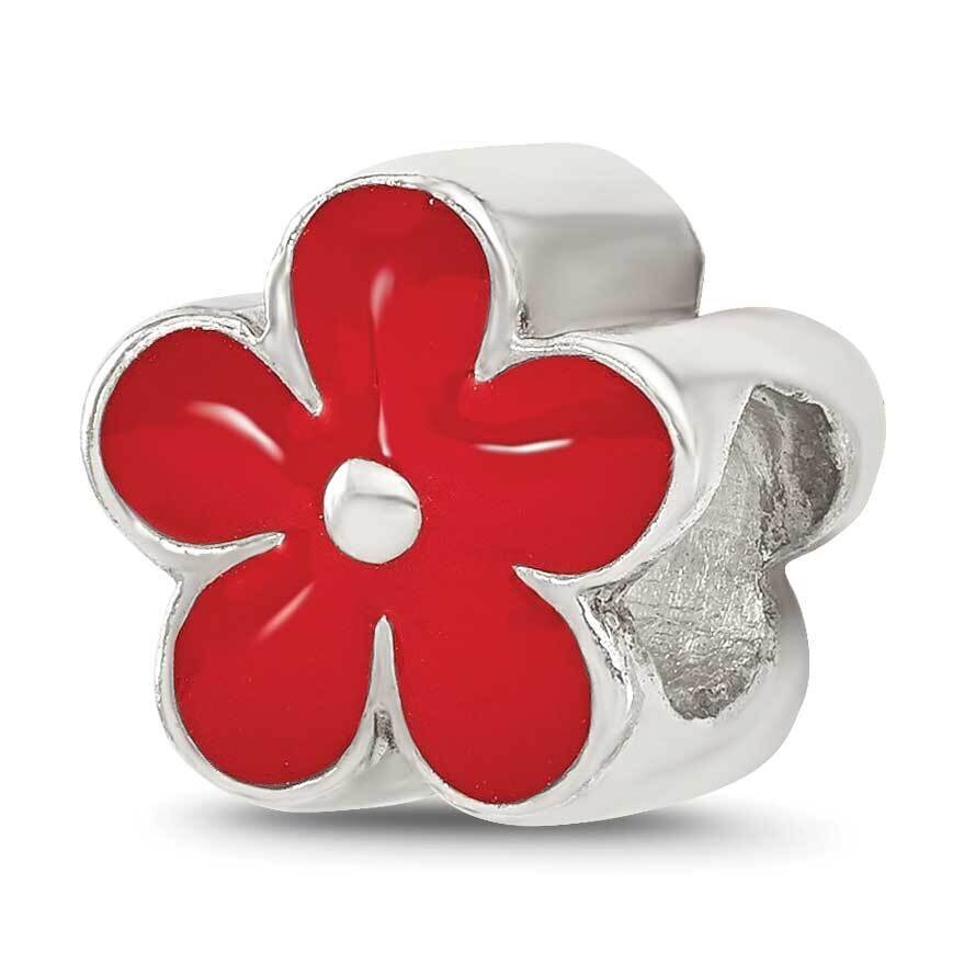 Red Enameled Flower Bead Sterling Silver QRS4338