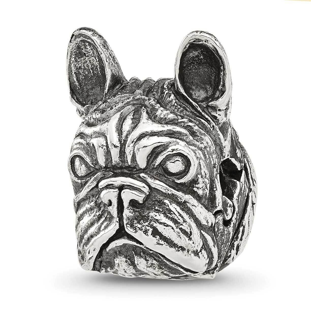 Antiqued Bulldog Head Hinged Bead Sterling Silver QRS4330