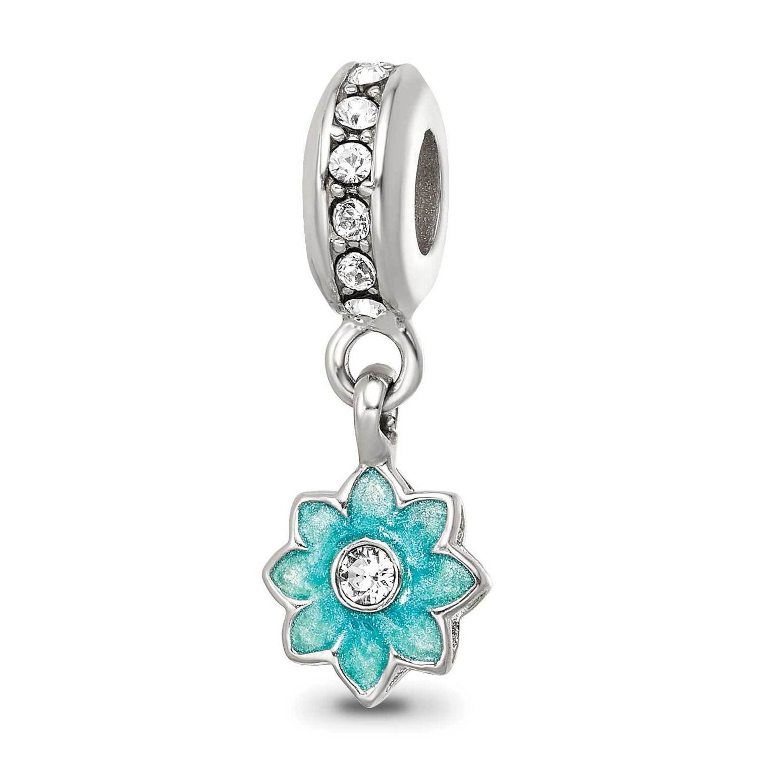 SS Preciosa Crystal Teal Enamel Dangle Flower Bead QRS4222, MPN: QRS4222,